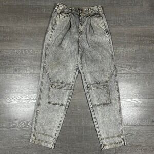 Vintage Blue Zone Acid Wash Double Knee Pleated Jeans Gray 33L Made in Hong Kong